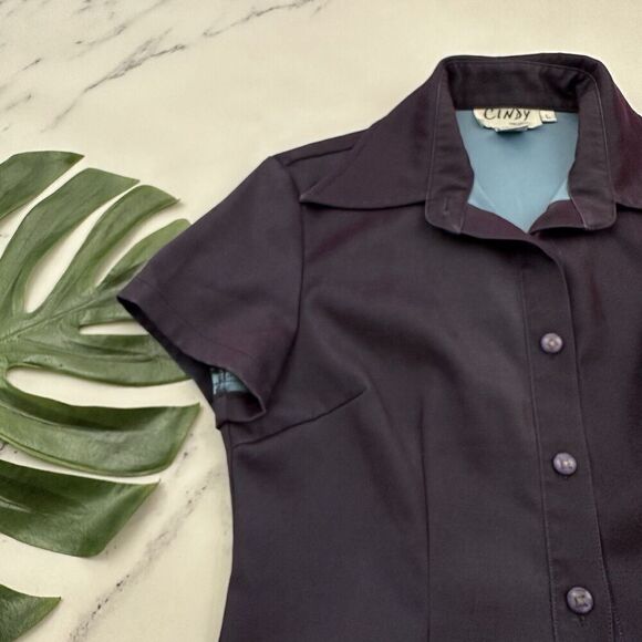 Cindy Womens Vintage Y2k Iridescent Button Up Top Size L Purple Blue Shimmer - Picture 4 of 11